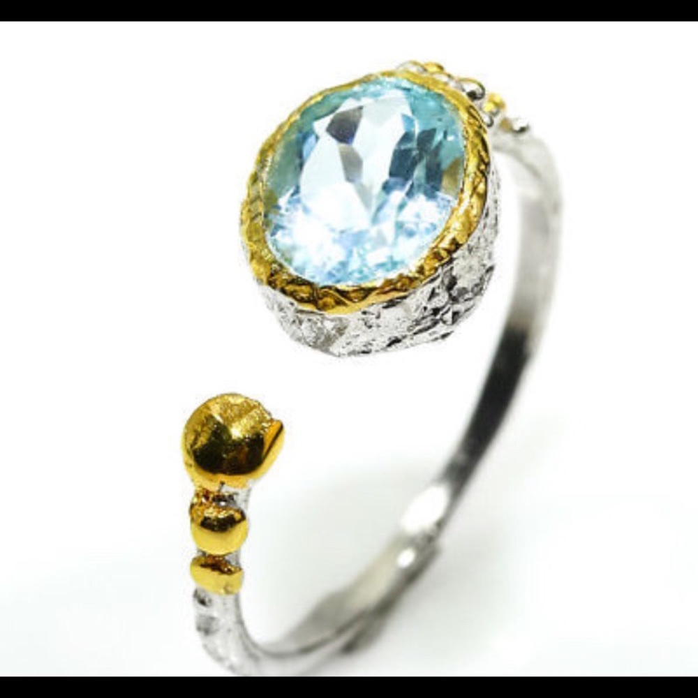 Sterling ring sz 7 gold natural blue African topaz